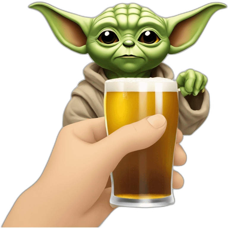 yoda bourée tenant dans sa mains de la biere emoji