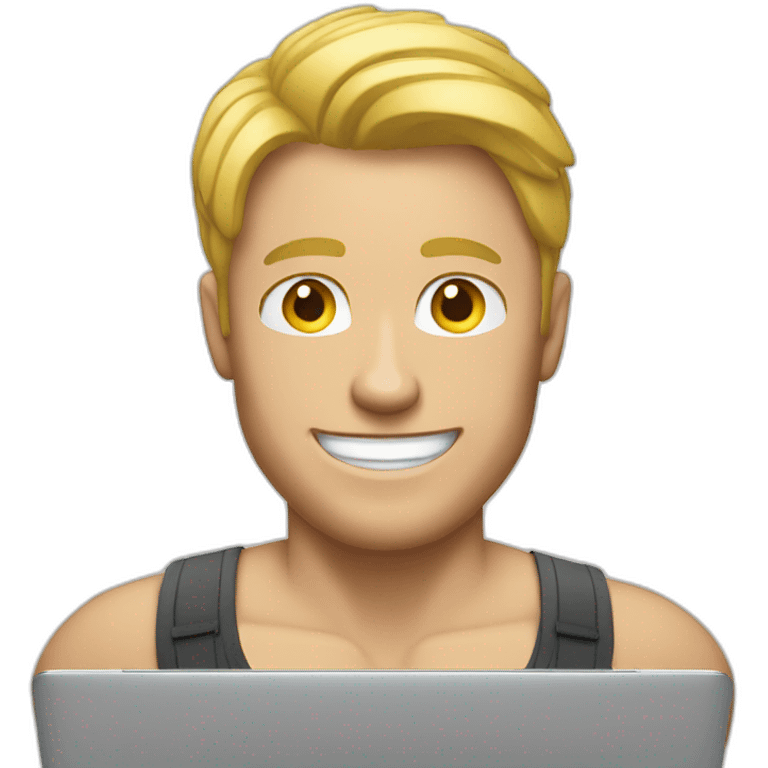 muscular blonde man on laptop smiling emoji