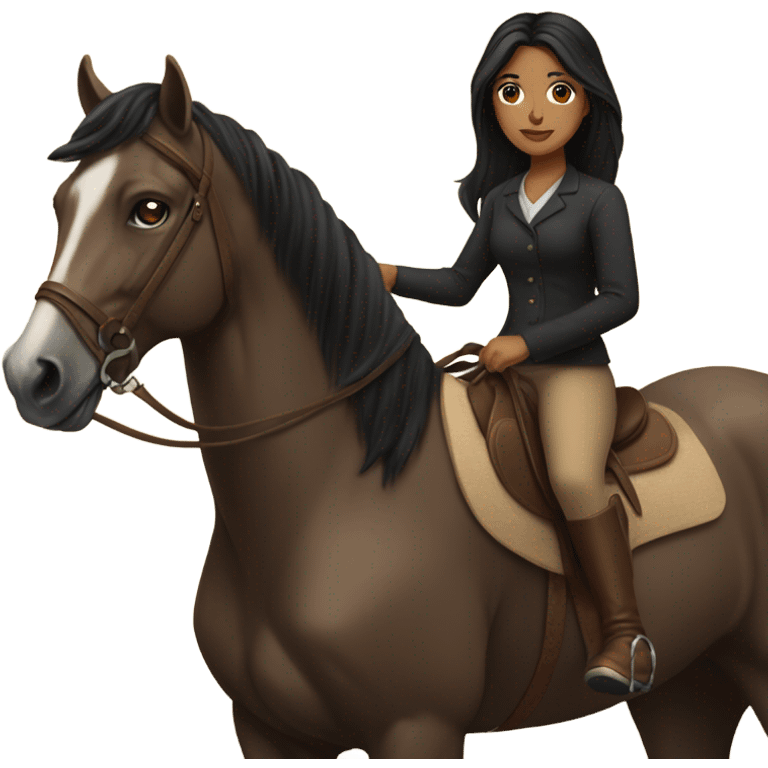 Light brown girl with black hair riding a tan horse emoji