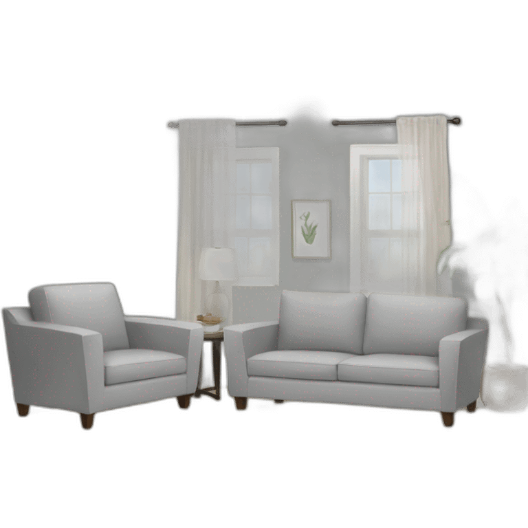 white living room with a gray couch emoji