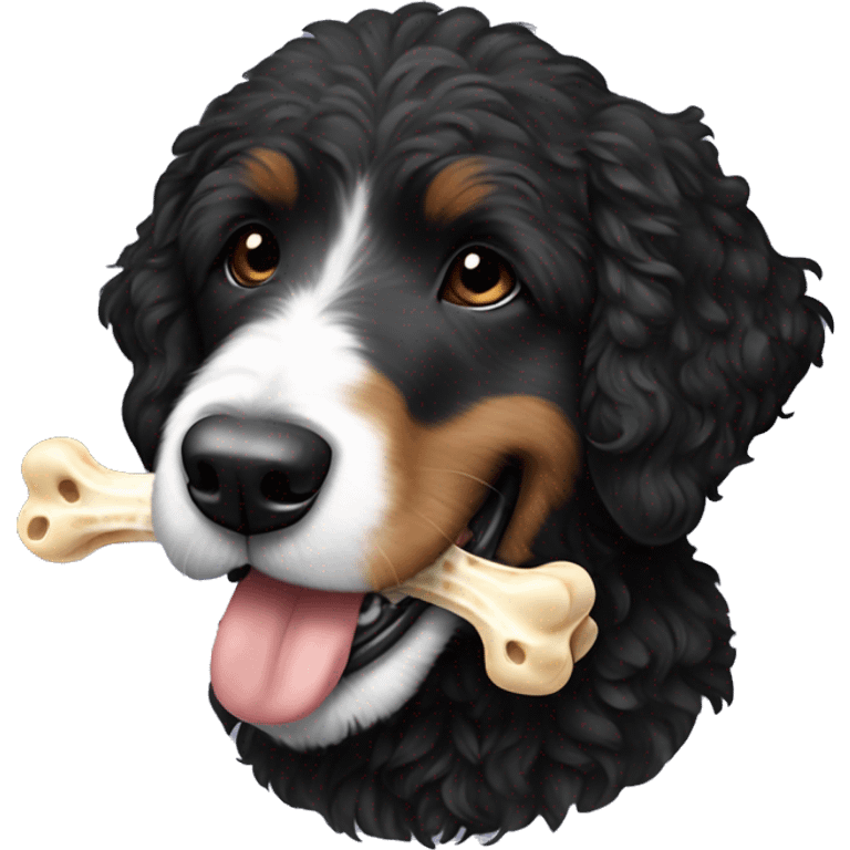 All black Bernedoodle carrying bone in mouth  emoji