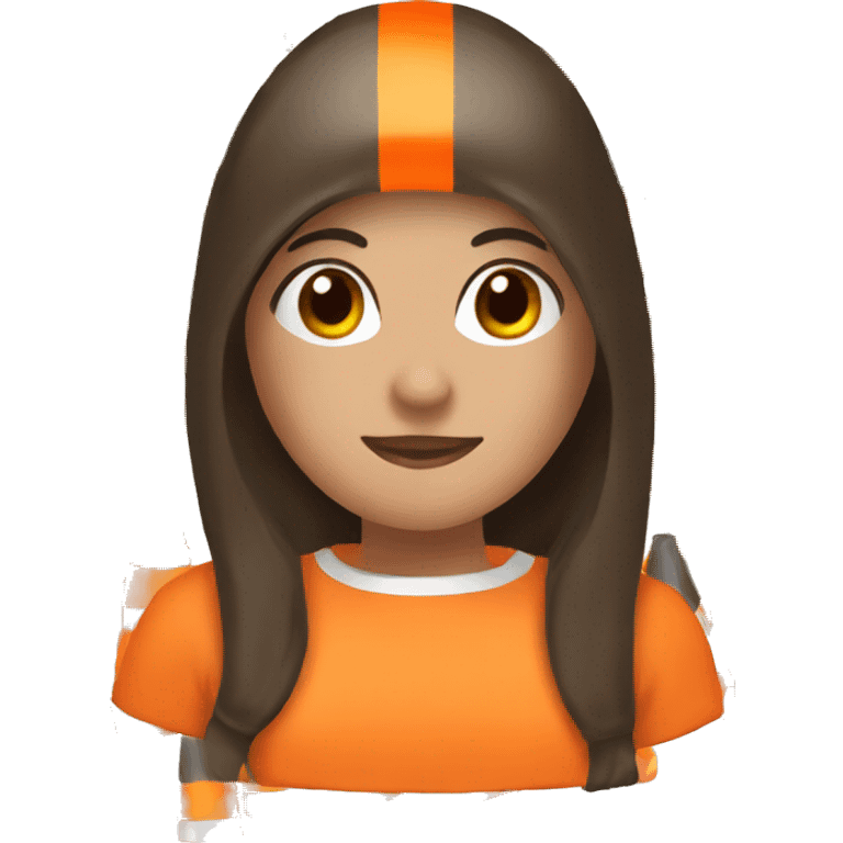 a brunette girl head, orange traffic cone on head emoji