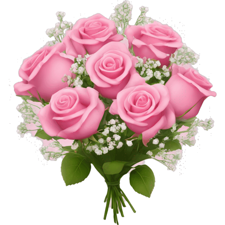 a bouquet of pink roses and baby’s breath all together   emoji