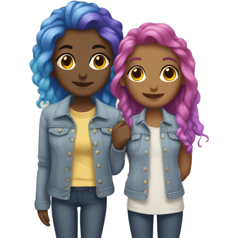 Lesbian couple with rainbow hair emoji