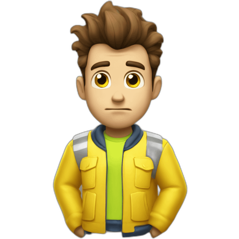 sad jimmy neutron wearing a v neck and yellow high vis jacket emoji