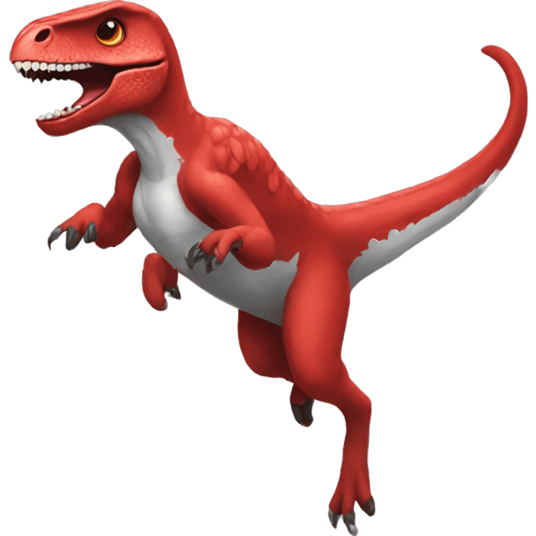 a red raptor jumping emoji