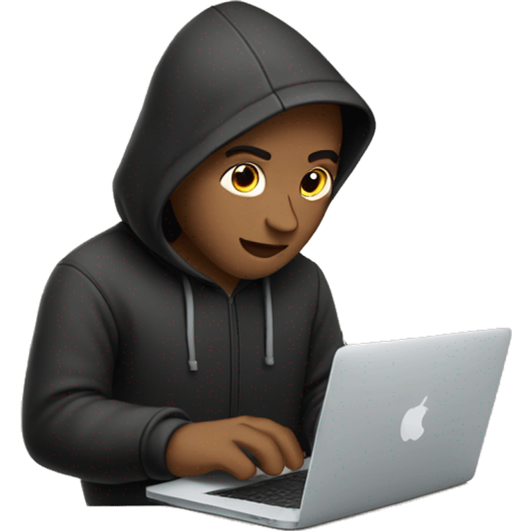 guy in black hoodie typing on macbook emoji