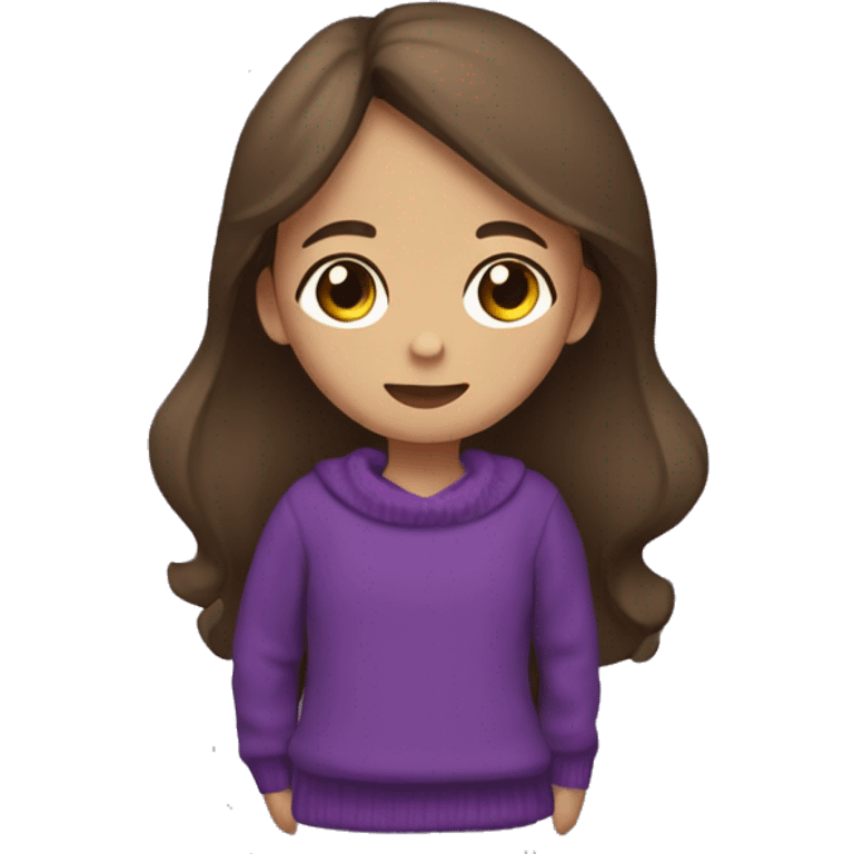 winter, christmas, hispanic, long brown hair, girl, brown eyes, child, full body, purple sweater emoji