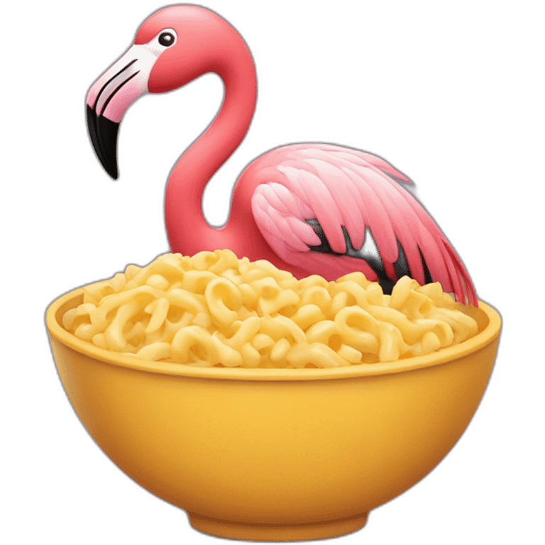 Flamingo with a bowl of macaroni and cheese emoji