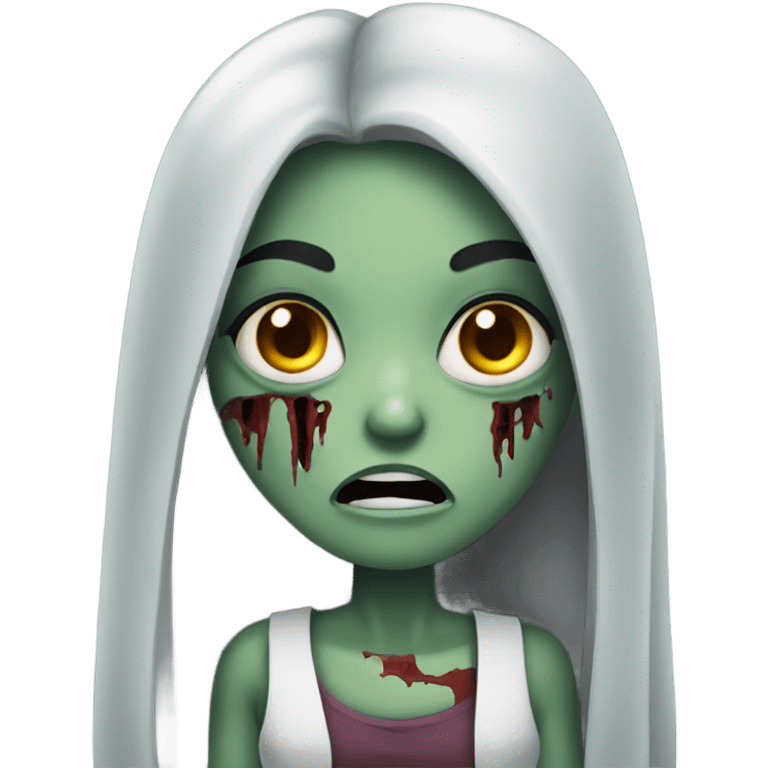 girl zombie with black long hair with teeth and serious face  emoji