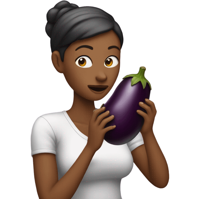 Woman eating whole eggplant emoji