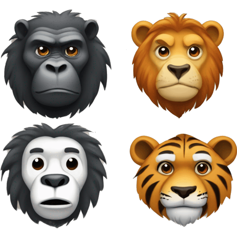 A gorilla, a lion, a tiger and a bear emoji