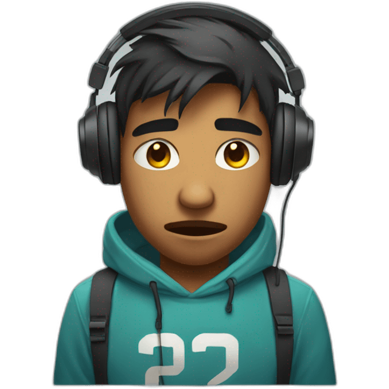 Sad depressed crying frowning Indian teen gamer with gaming headphones emoji