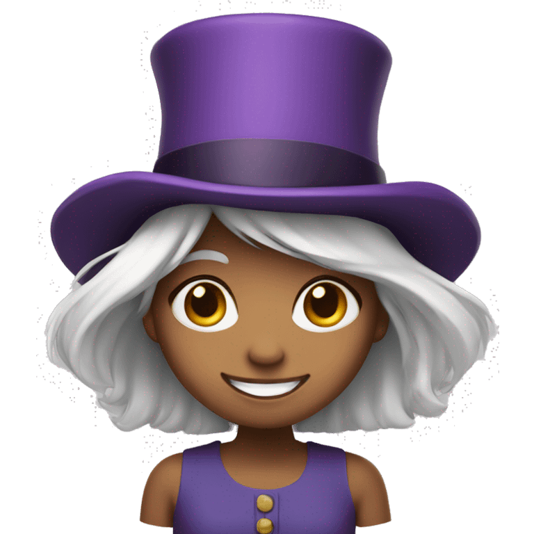 smiling girl-skin white-hair brown-in purple top hat emoji