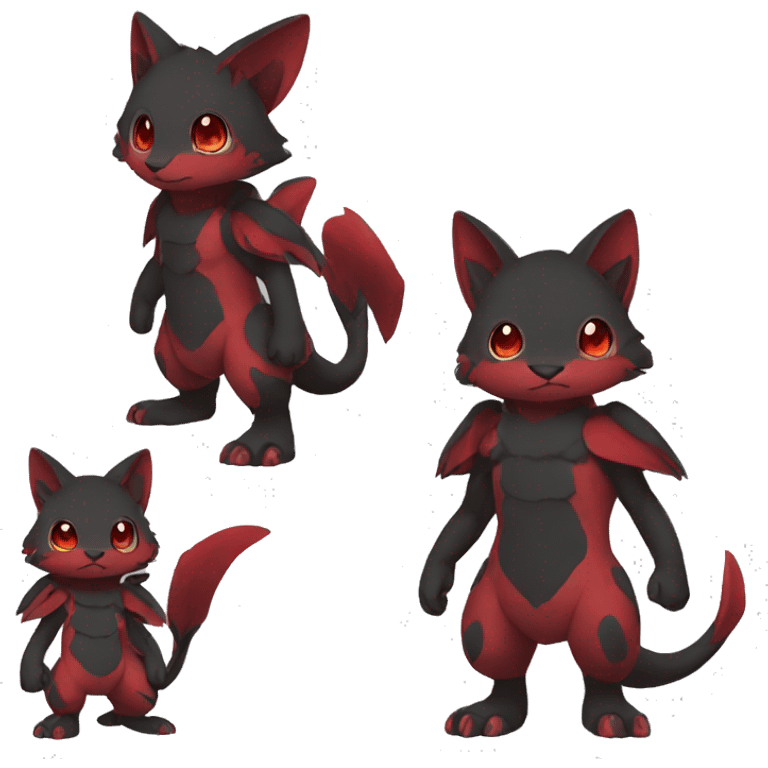 Cute cool black red animal hybrid Fakemon full body emoji