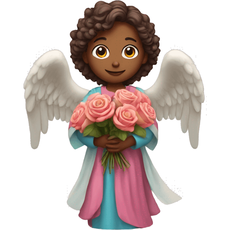 angel wearing colorful robes holding roses emoji