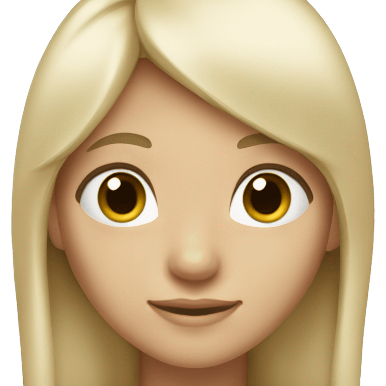 A girl with straight long hair , Platinum Blonde hair styled in a bang. Fair skin. Dark brown eyes. Smiling naturally. emoji