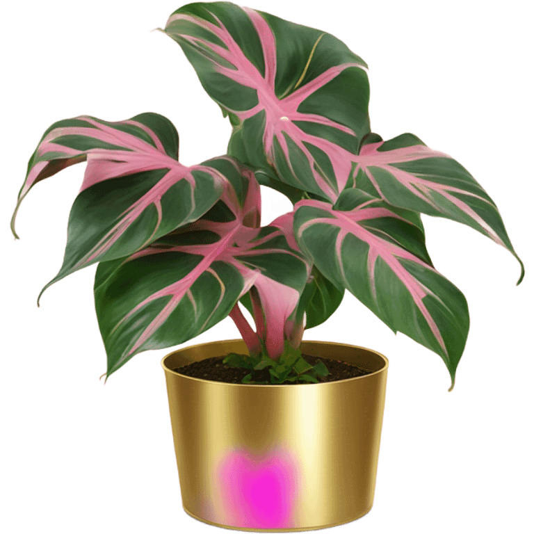 Philodendron pink princess in gold planter emoji