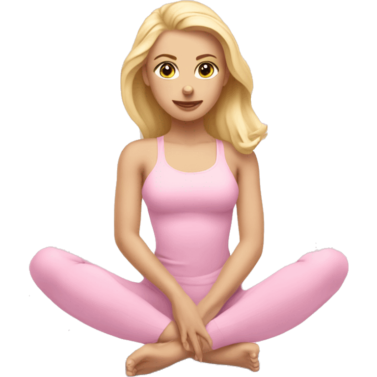 blonde girl doing pilates wearing pastel pink emoji