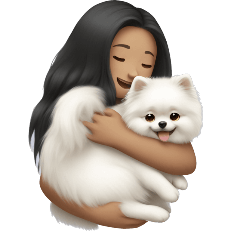 Chinese girl hug white Pomeranian emoji