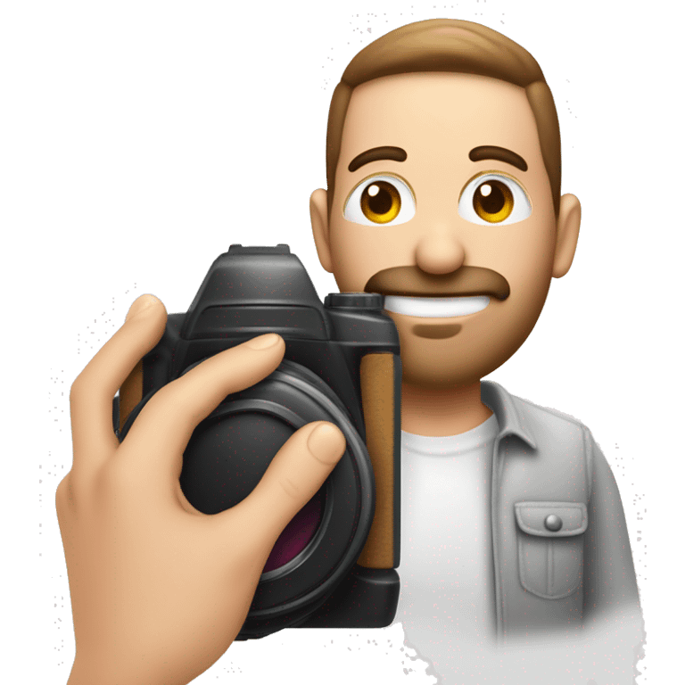 Fotógrafo hombre de piel blanca con cámara fotográfica en la mano emoji