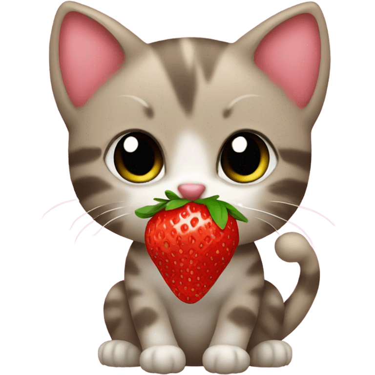 kitten with bow eating a strawberry emoji