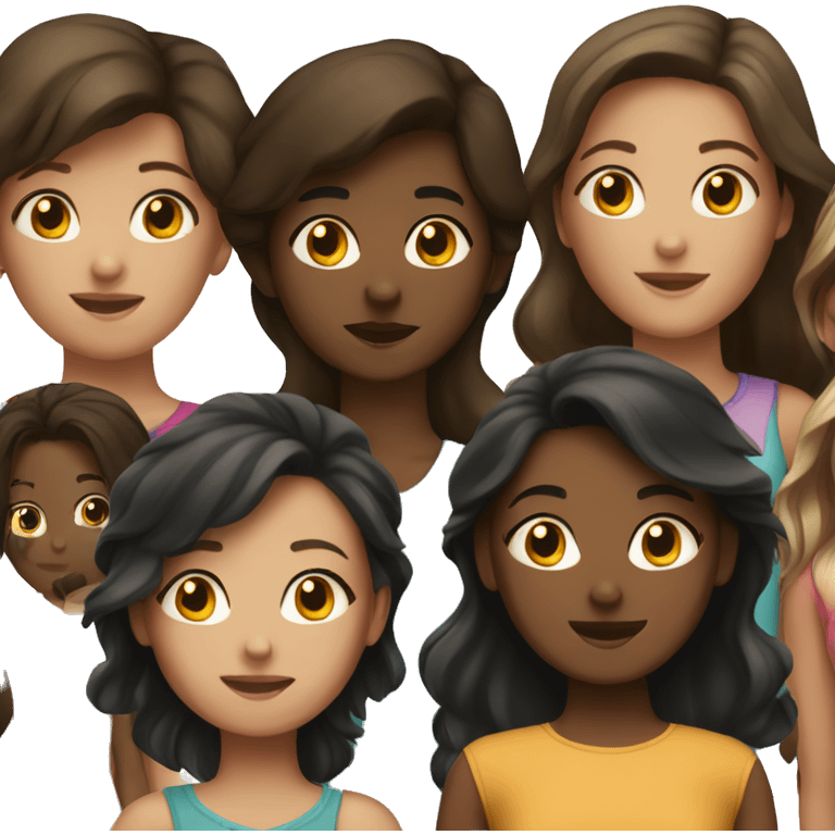 group of girls indoors with dark brown hair emoji