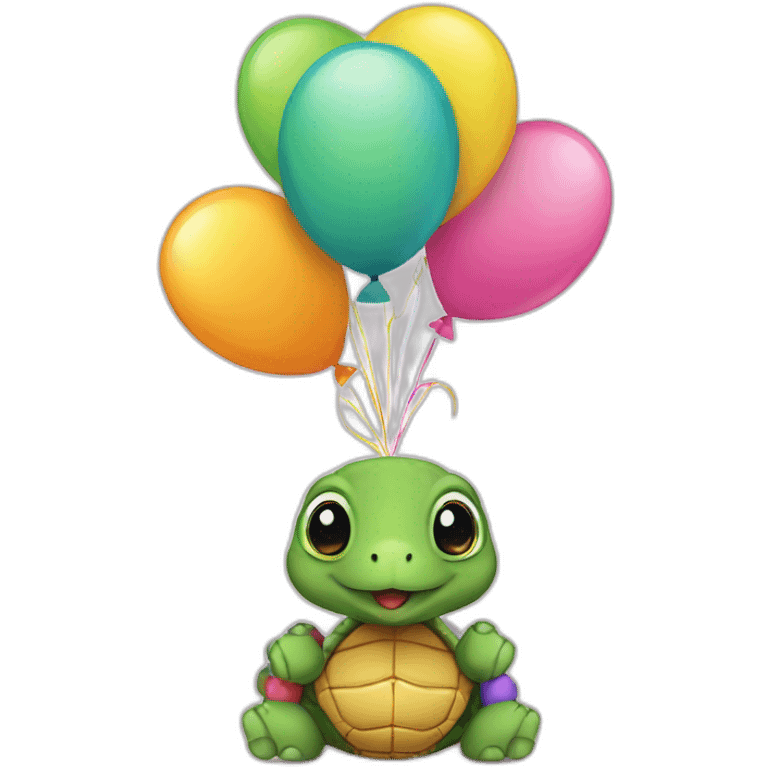 A turtle in a festive cap and with balloons in its paws emoji