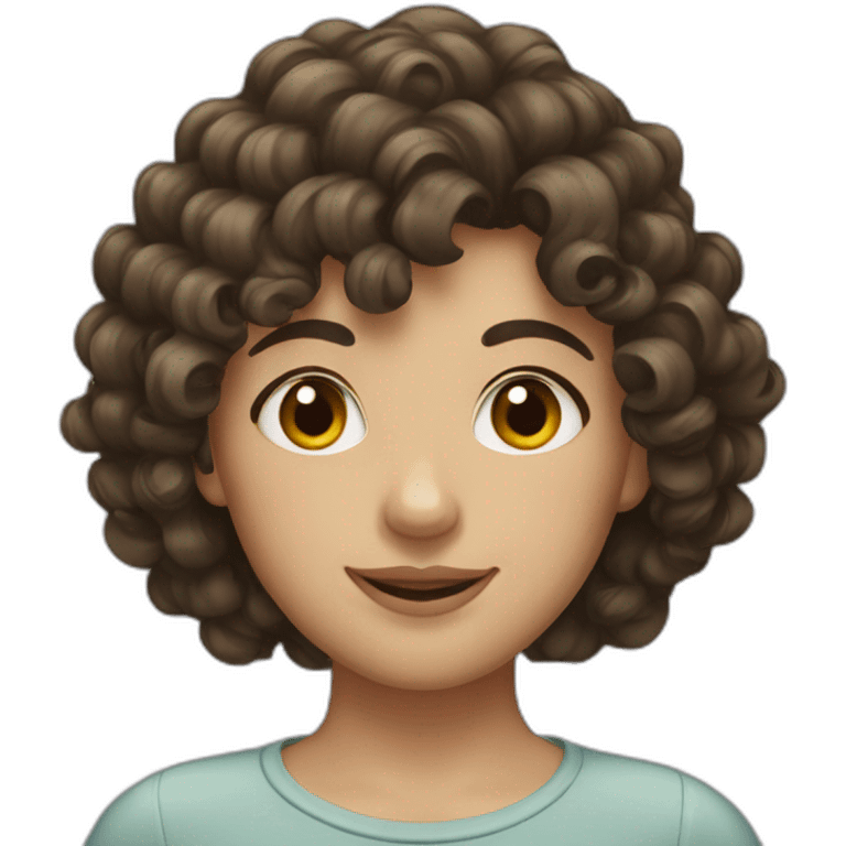 girl with short curly dark brown hair and bangs emoji