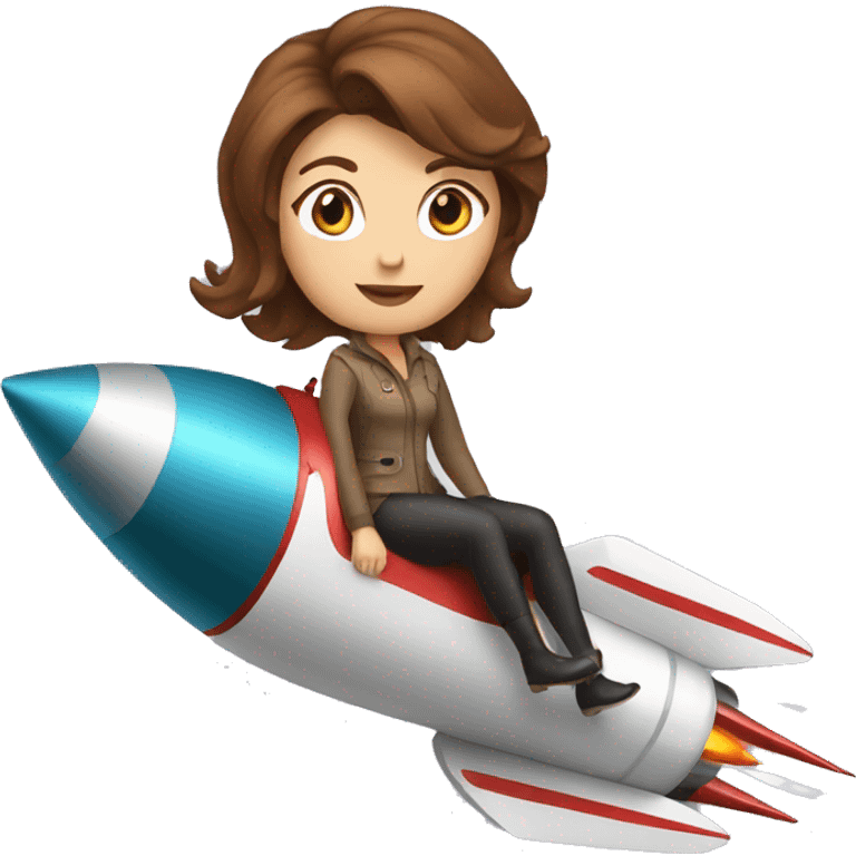 white woman brown hair riding a rocket emoji