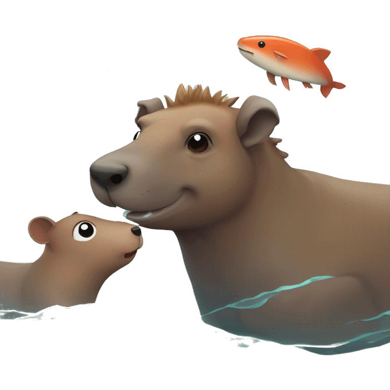 Een hond met een capibara een orka in de zee met koraal emoji