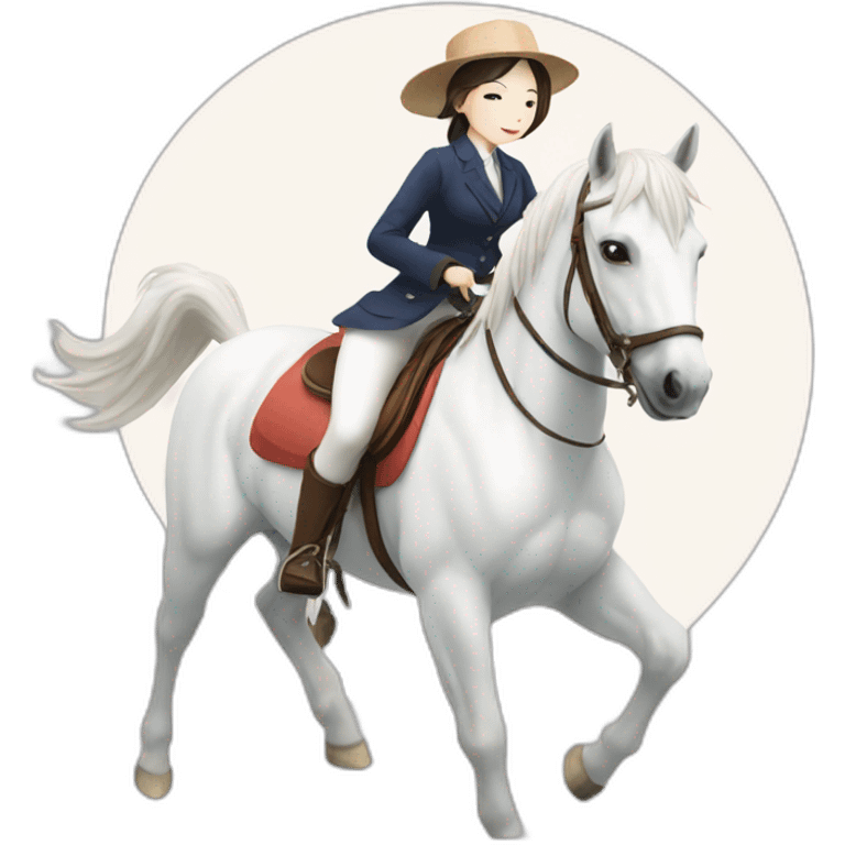 white horse riding japanese cute girl emoji