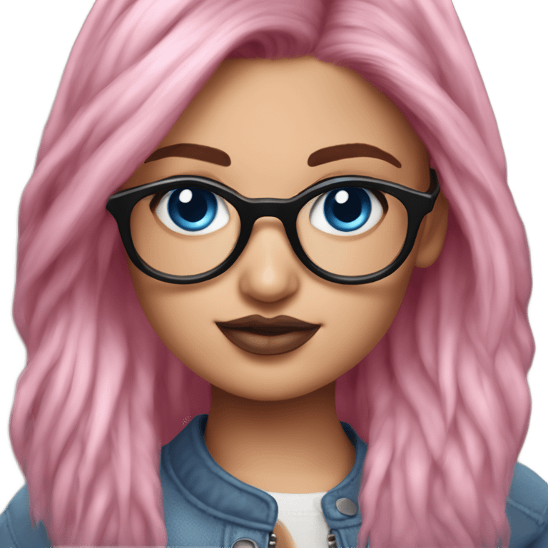 Hyper Realistic kylie jenner cute pink hair blue eyes and glasses  emoji