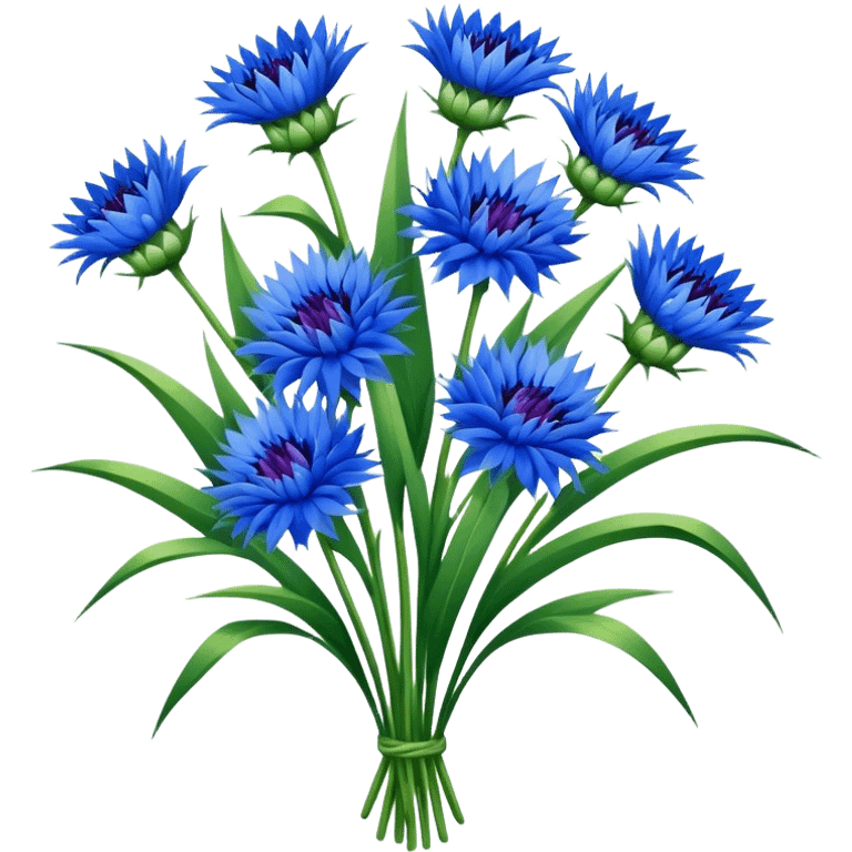 luxuriant, big bouquet Cornflower, stem, leaf emoji