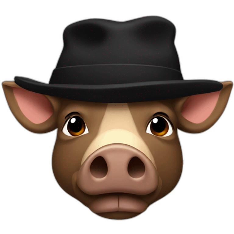 Bored brown boar in a black winter hat and black jacket emoji