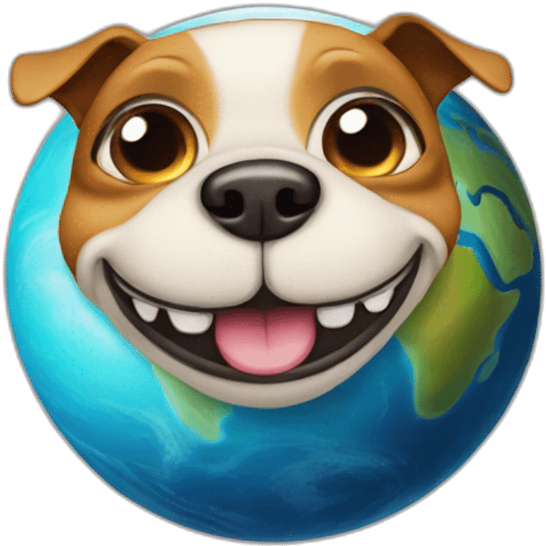 planet Earth with a cartoon grinning dog face with big eyes emoji