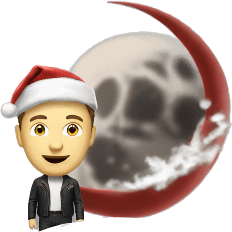 elon musk on the moon with santa emoji