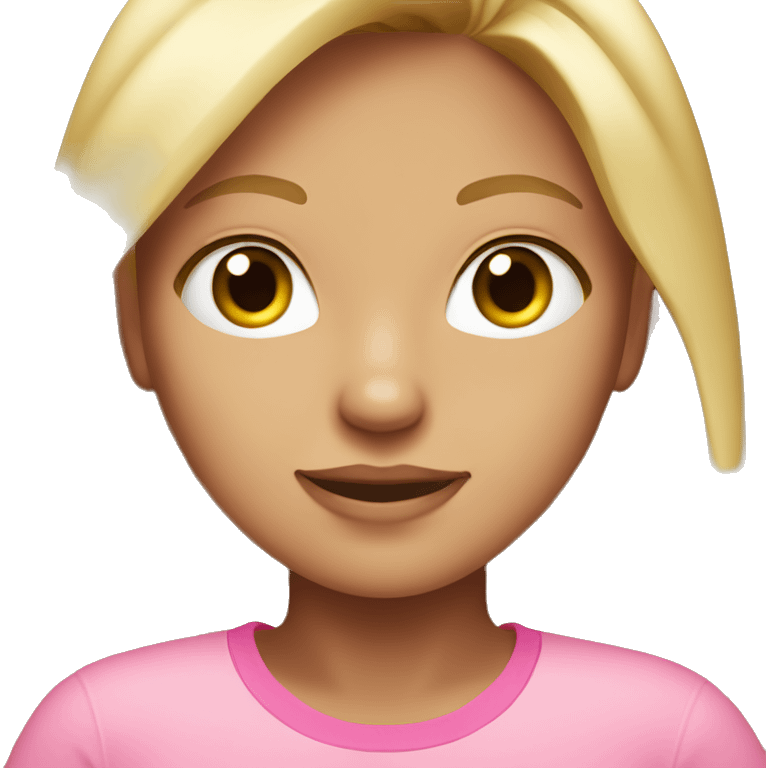 A girl that’s tan and has blonde hair with brown eyes wearing pink shirt emoji