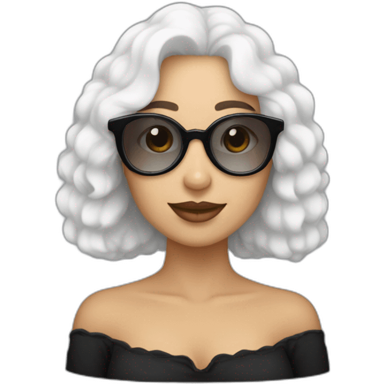 mujer pelo largo lacio negro con gafas y perro bichon blanco emoji