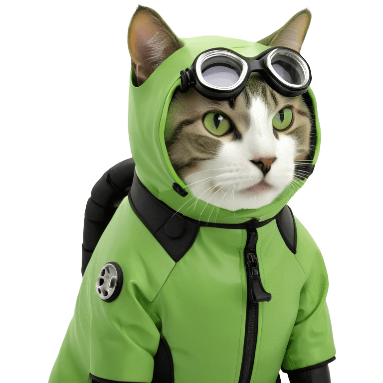 Cat wearing a scuba suit in a shark tank emoji