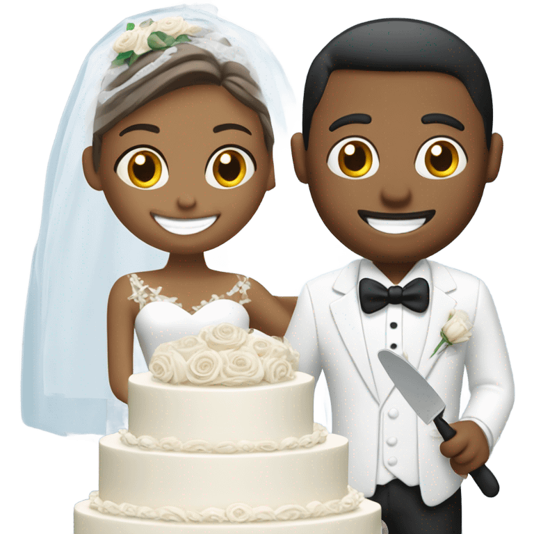 Bride and groom cutting cake emoji