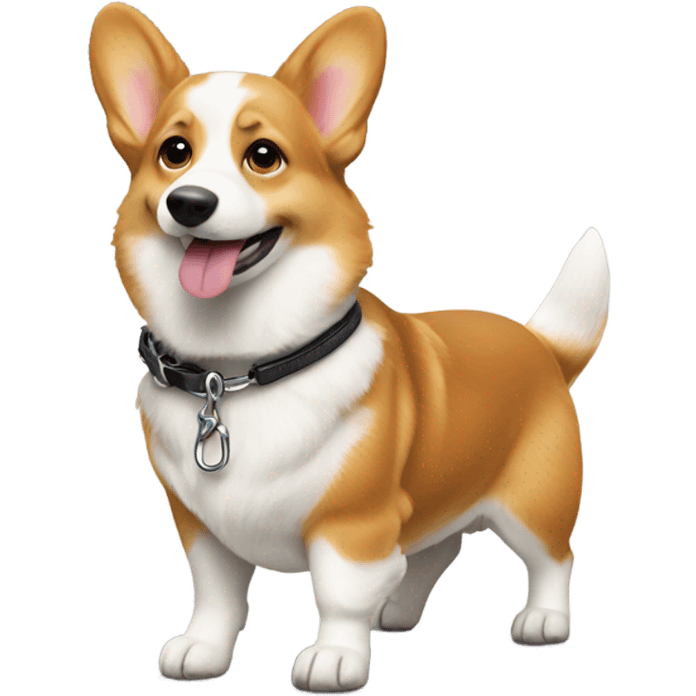 one corgi dog walking with leash emoji