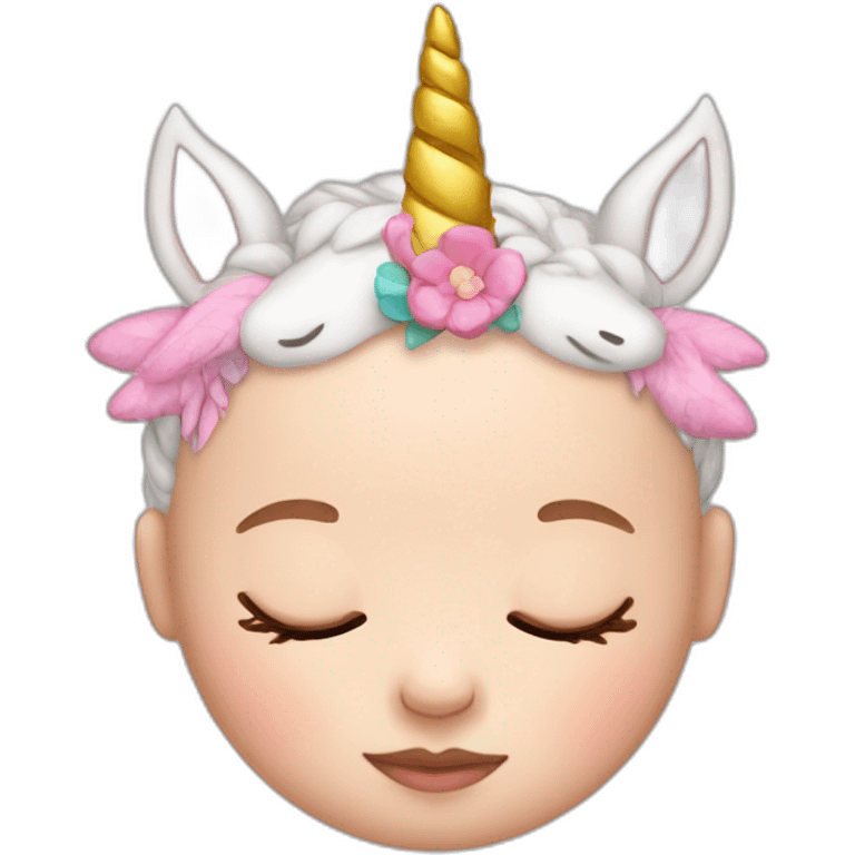 Sleeping white Newborn with unicorn headband emoji