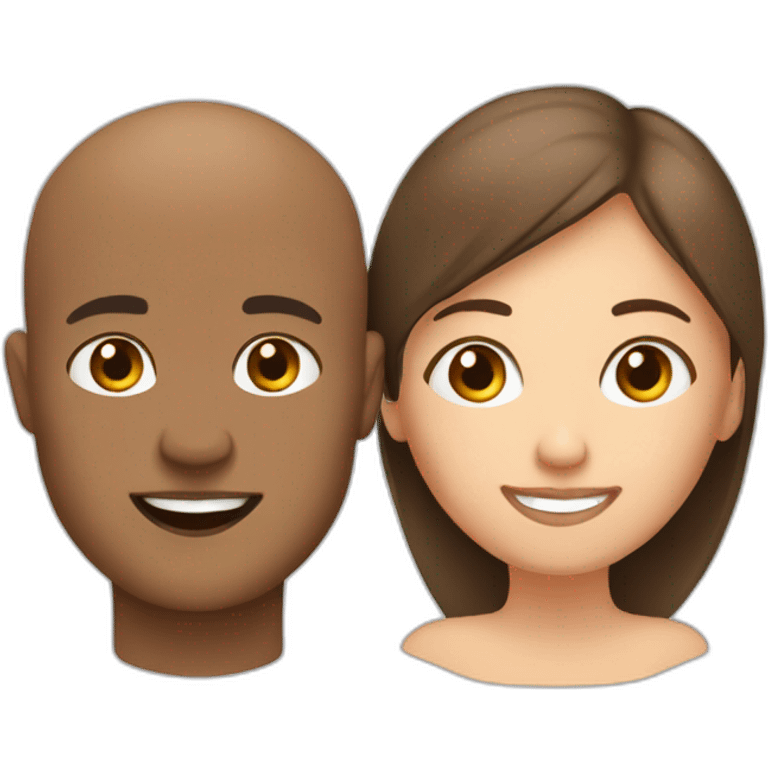 Brown male shave head with white brunet female emoji