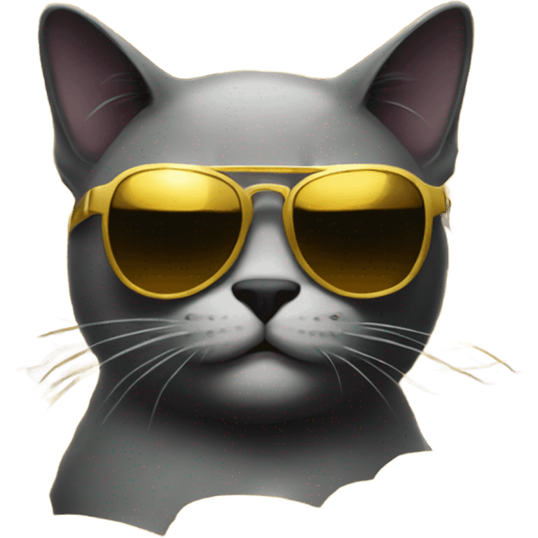 cat in brutal dark glasses with a pile of gold coins emoji