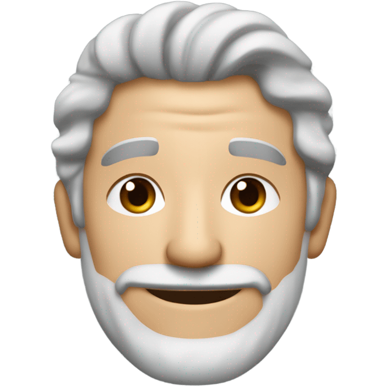 Older attractive man with mediumlong grey and brown hair tucked behind his ears & a little bit curly with a five o clock shadow beard smiling emoji