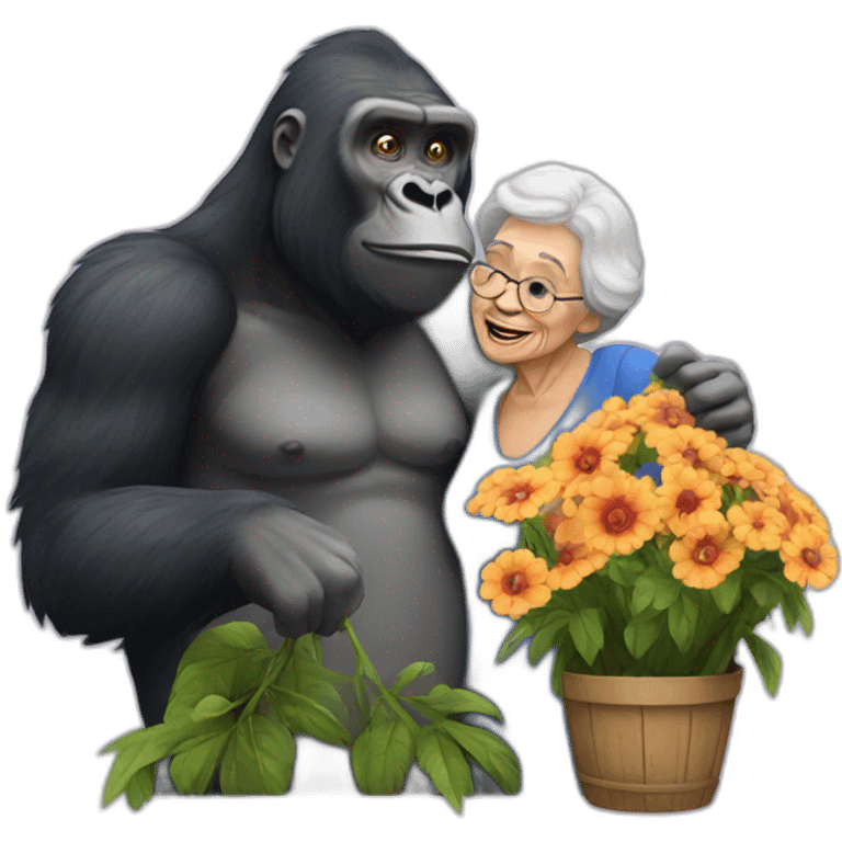 gorilla buying flowers and giving them to an old lady emoji