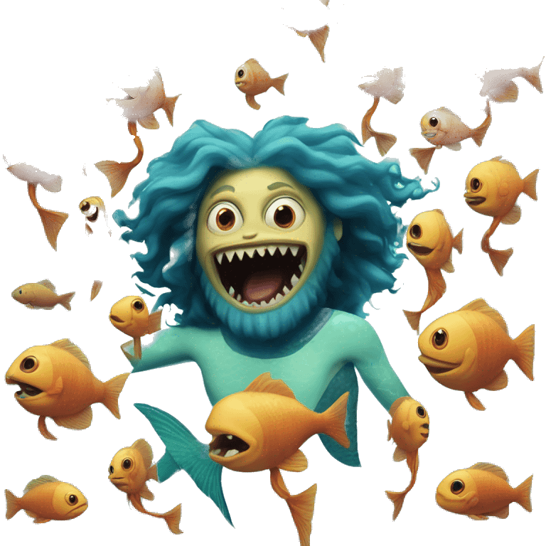 merpeople: ugly evil Underwater-dwelling beings with the upper body of a human and the lower body of a fish, known for their beautiful singing voices and protective nature. emoji