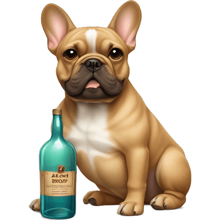 Light brown French bulldog with a bottle of whiskey  emoji