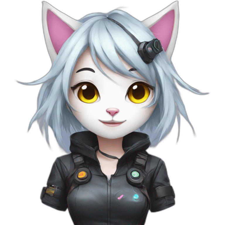 Anime cat gamer girl cyberpunk, happy face emoji